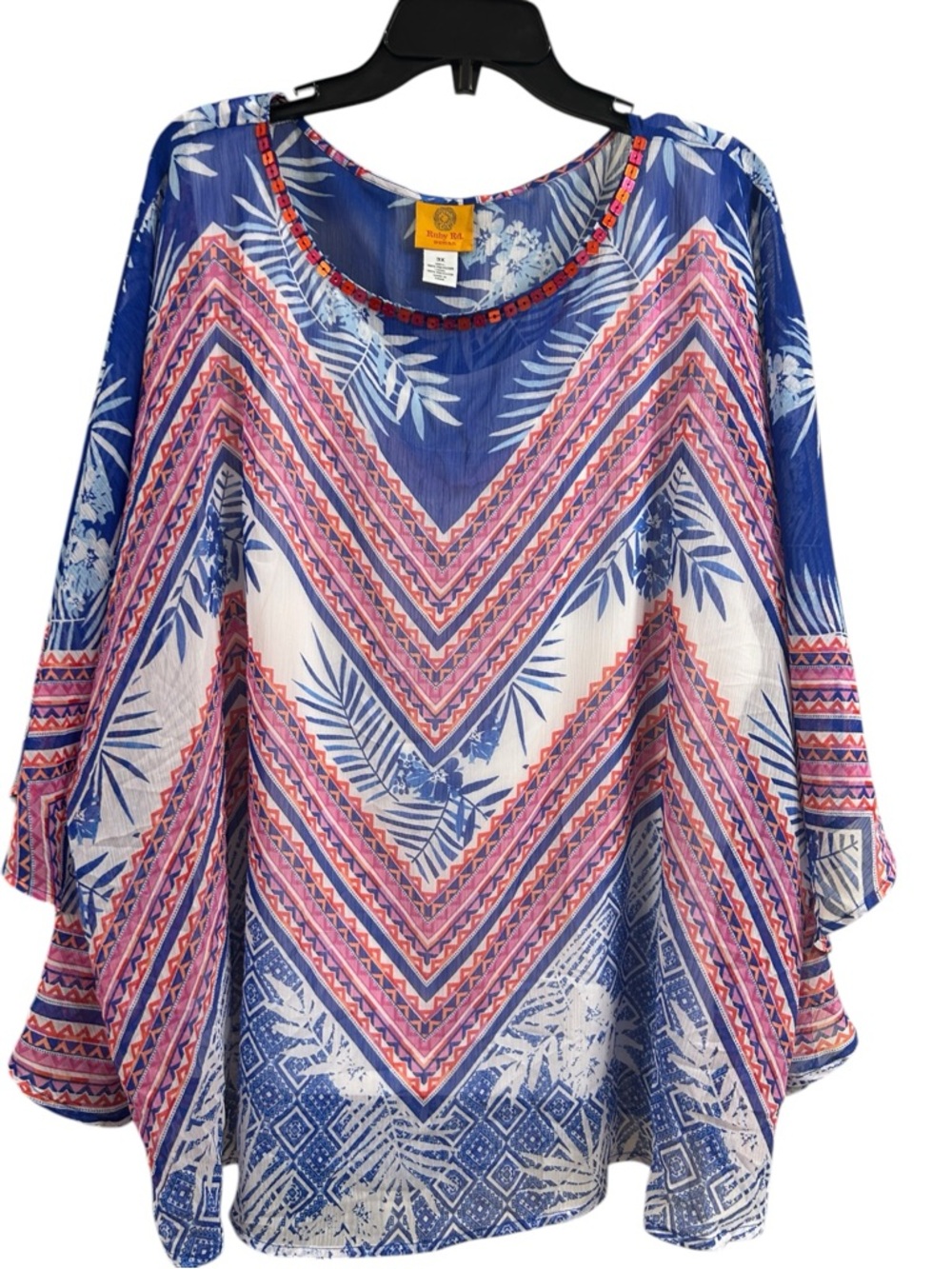 Ruby Rd. Blue & Pink Chevron Floral Tunic